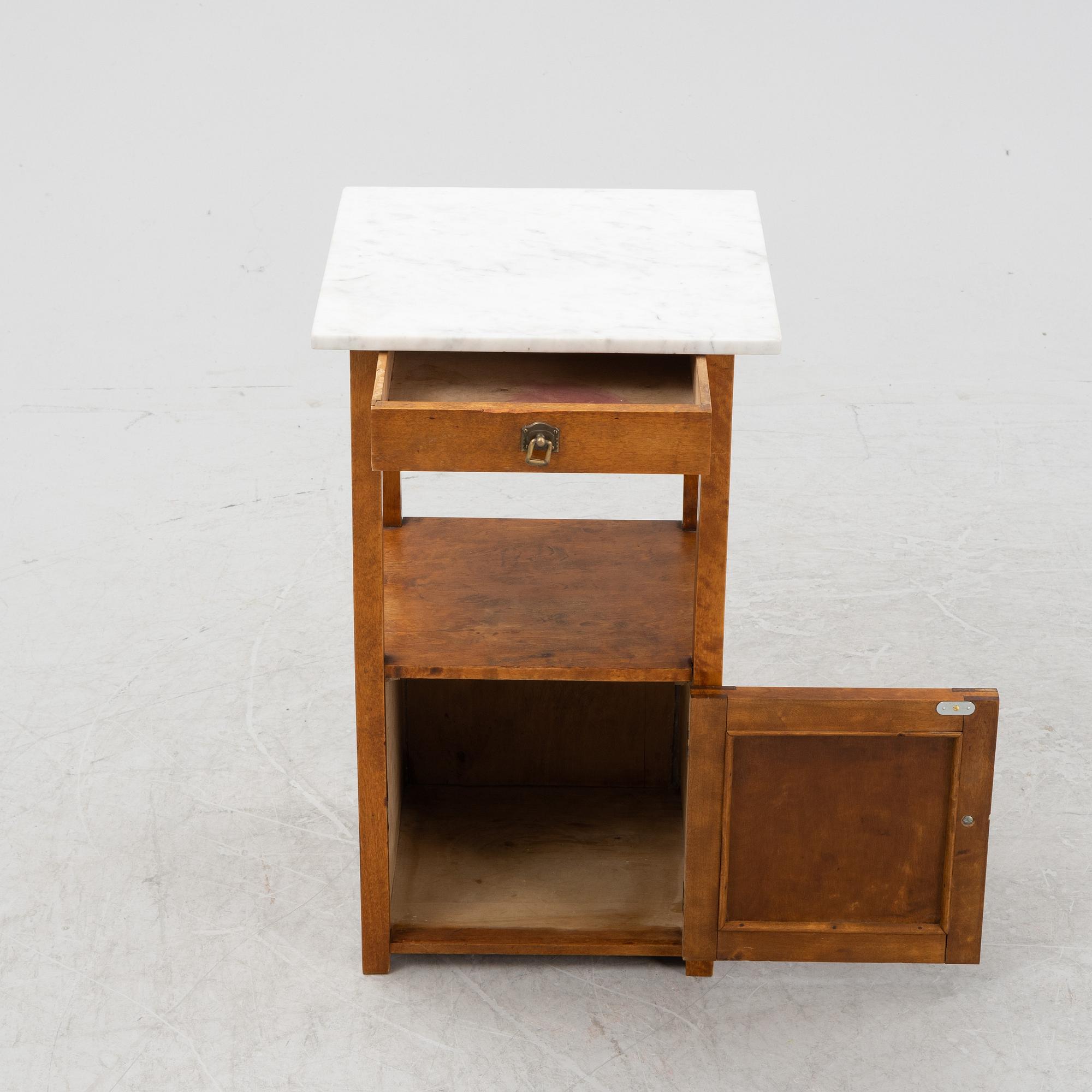 A marble top bedside table, 1940's/20's.