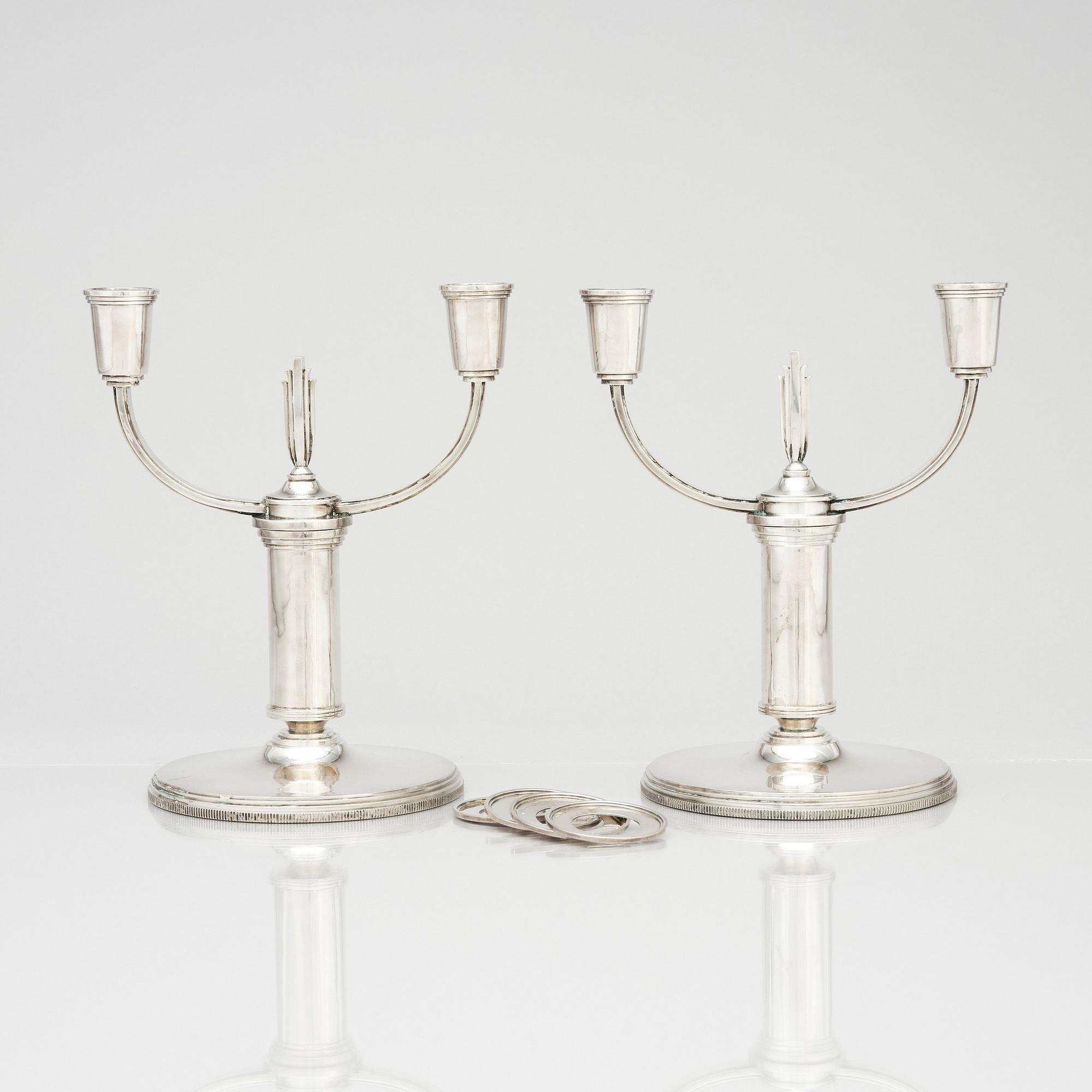Atelier Borgila, a pair of sterling silver candelabra, Stockholm 1934.