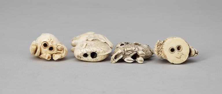 Four Japanese Meiji bone and ivory netsukes.