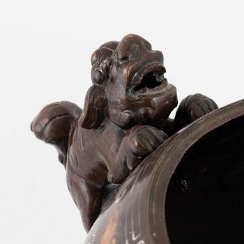 A bronze incense burner with cover and stand, China, 20th century.