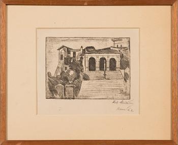 Kosti Meriläinen, etching, signed on plate and signed and dated-22 in pencil.