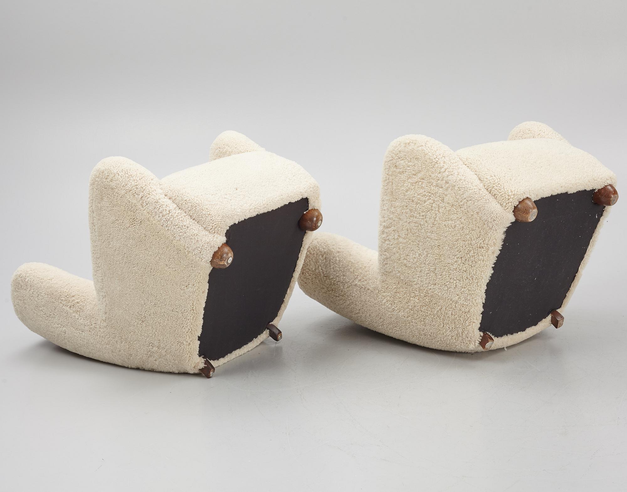 A pair of Danish Modern sheepskin armchairs, 1930's/40's.
