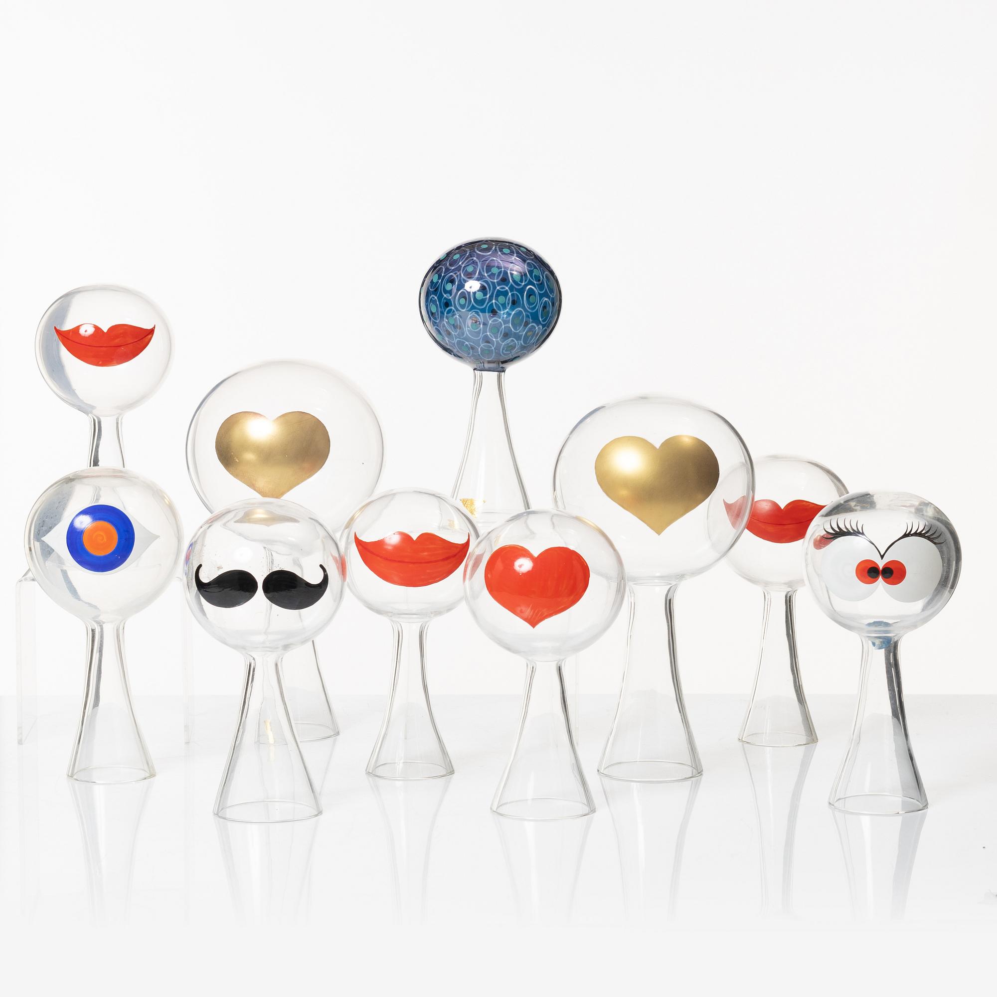 Kjell Blomberg, a set of ten 'Klothepp' glass sculptures, Gullaskrufs glasbruk, Sweden, 1960's.