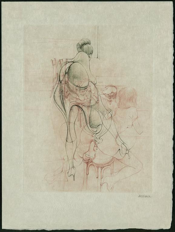 HANS BELLMER, 2 etchings with colour, on Japon paper, 1968, signed in pencil.