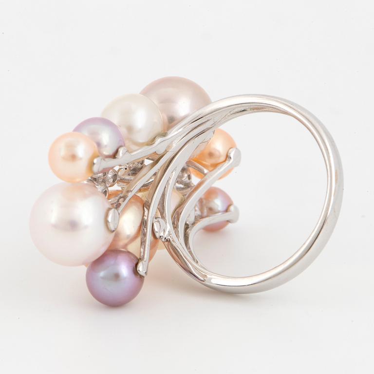 Cultured pearl and brilliant-cut diamond ring.