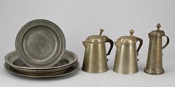 PARTI TENN, 8 delar, bl.a. Johan Fredrik Werrenrath, Lund 1881. 1800-tal.