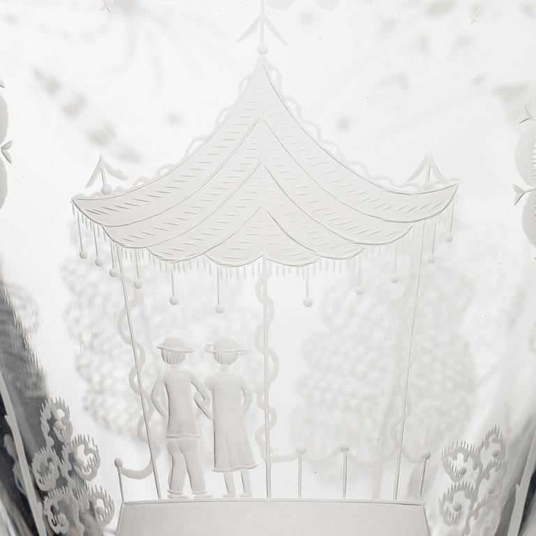 Edward Hald, an engraved 'Fyrverkeri' (Fireworks) glass bowl, Orrefors 1988, model 248.