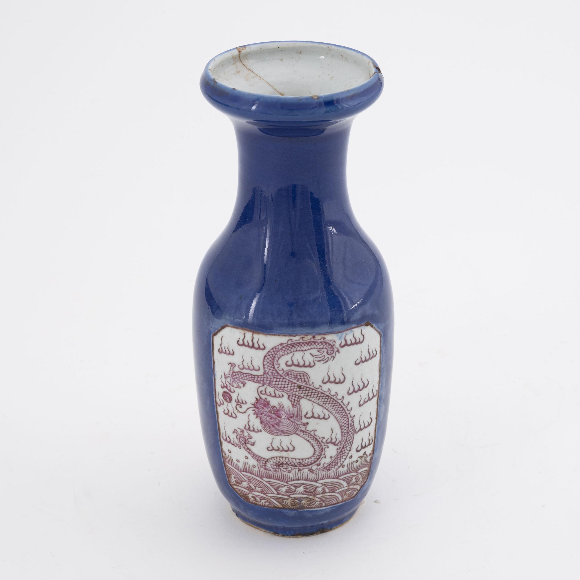 A powder blue and copper red enamel 'dragon' vase, late Qing dynasty, 19th Century.