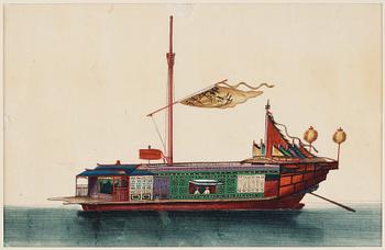 A set of 12 maritime Chinese watercolours on paper by an unknown artist, Qing dynasty, 19th Century.