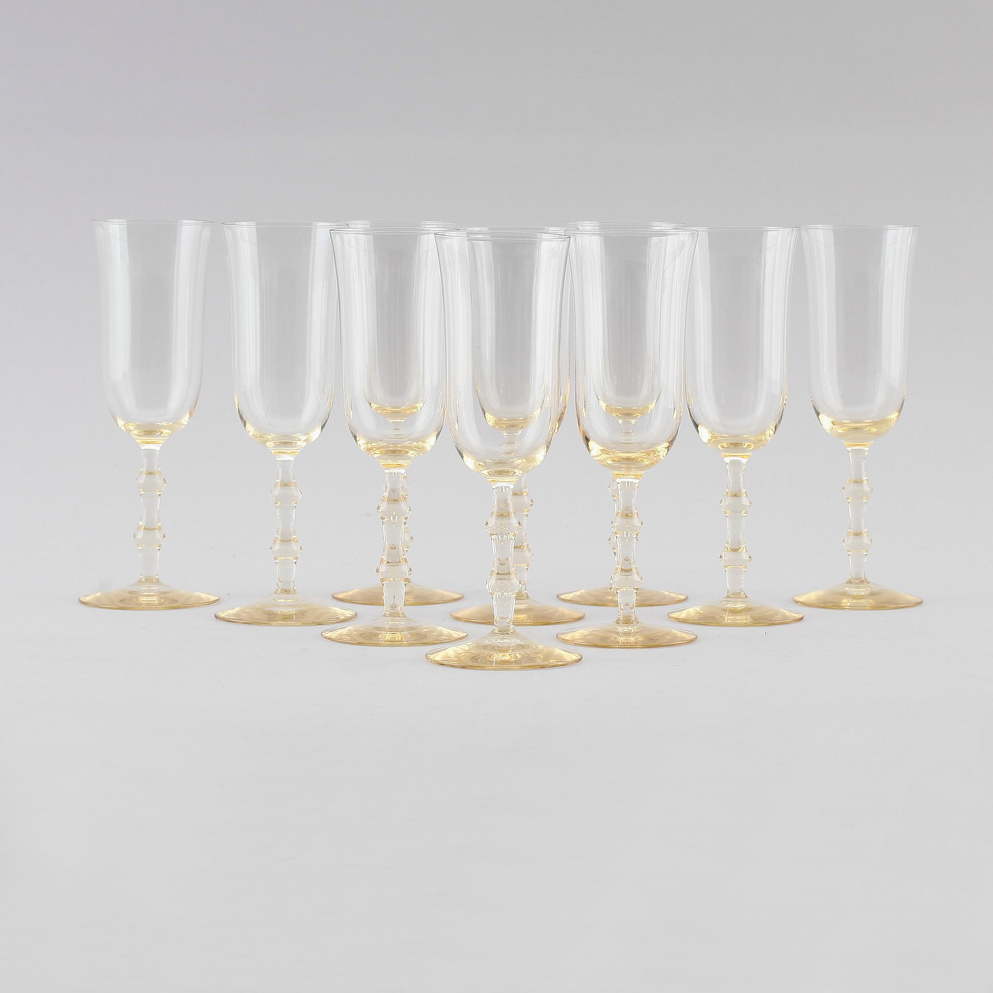 CHAMPAGNESTRUTAR, 10 st, "Salut", Simon Gate, Orrefors, 1900-talets andra hälft.