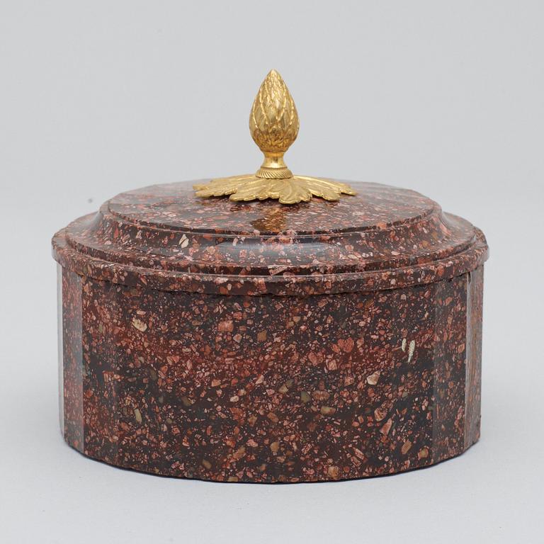 A Swedish Empire 19th century porphyry butter box.