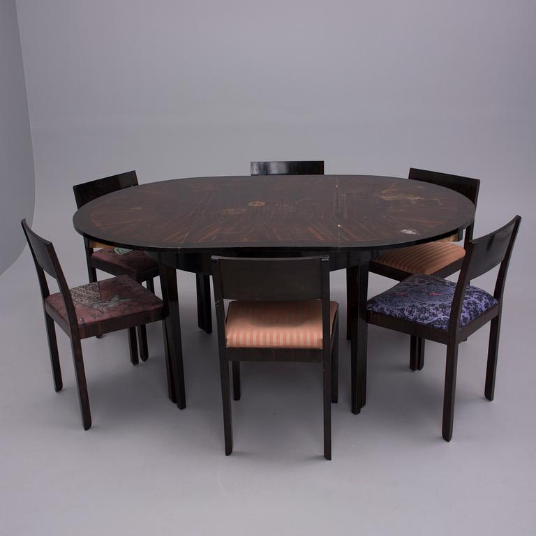 MATBORD samt STOLAR, 6 st, art déco, 1920-tal.