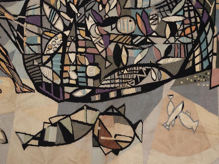 Lars Gynning, A TAPESTRY, "Les Pêcheurs de Puerto Rico", tapestry weave, ca 147,5-148,5 x 239 cm, signed PF Gynning.