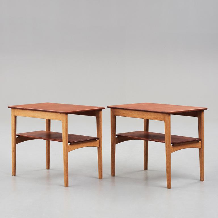 HANS J WEGNER, a pair of teak and oak side tables, Johannes Hansen, Denmark, 1950's.