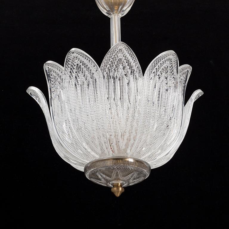 A glass ceiling lamp, probably Orrefors, mid 20th century.
