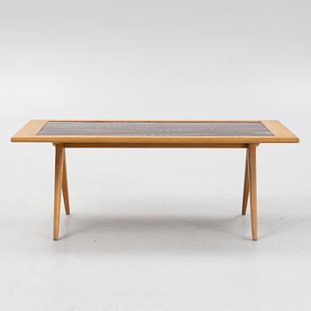 Stig Lindberg & David Rosén, an oak and enamel coffee table from Nordiska Kompaniet and Gustavsberg, 1950's.