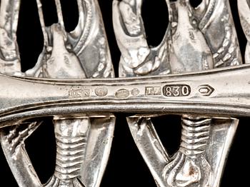 HUMMERGAFFLAR, 12 st. Silver, svenska importstämplar 1921. Ca 440 g.