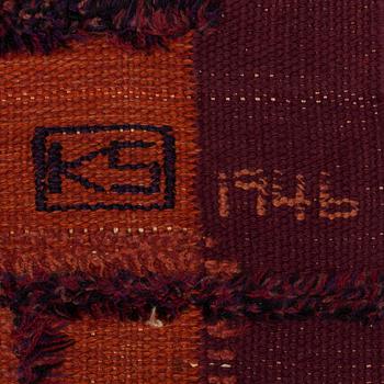 A CARPET, knotted pile in relief and flat weave, ca 306,5 x 205 cm, signed KS 1946, Sweden, probably Scania.