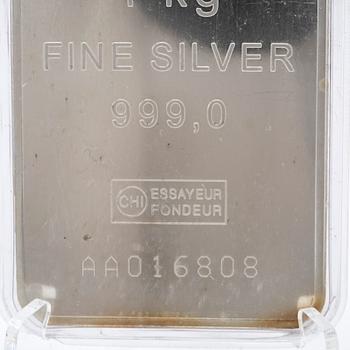 Silver bar 1kg 999 Valcambi Suisse.