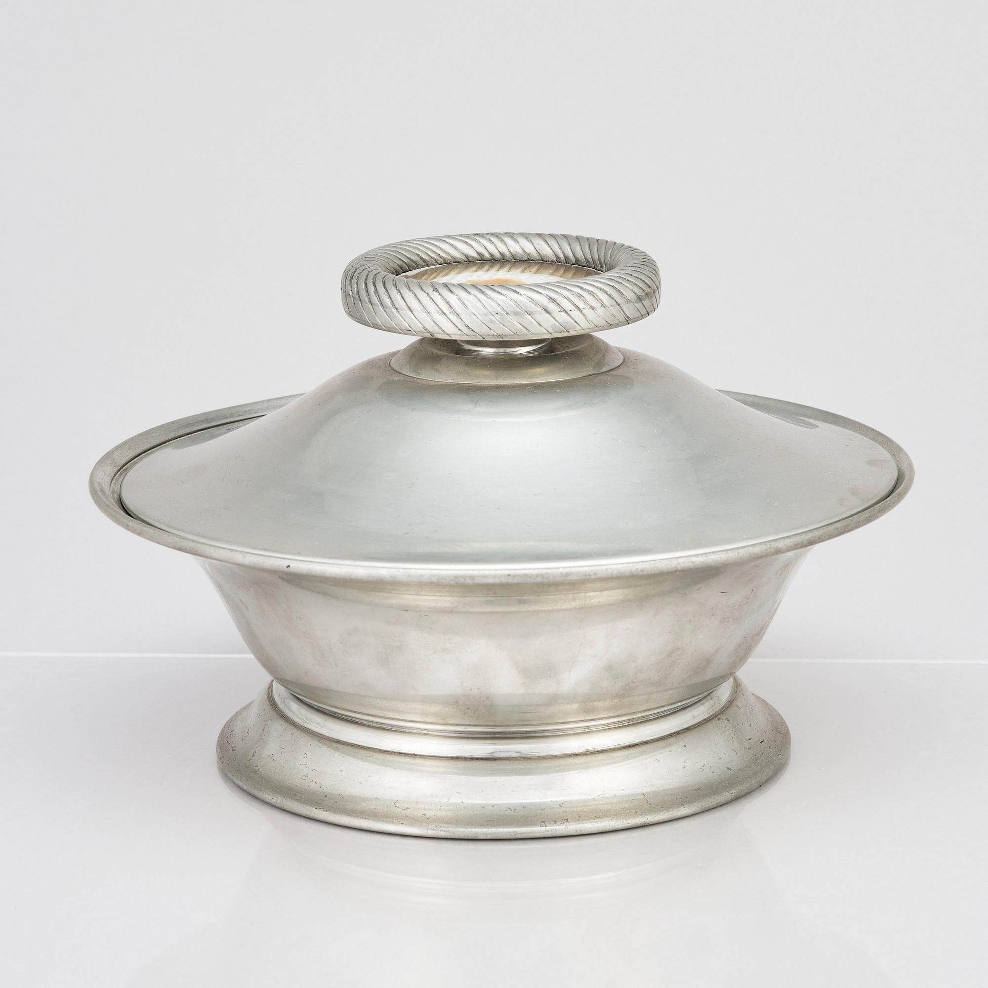 Nils Fougstedt, & Estrid Ericson, a pewter lidded bowl with an onyx finial, Svenskt Tenn, Stockholm 1936.