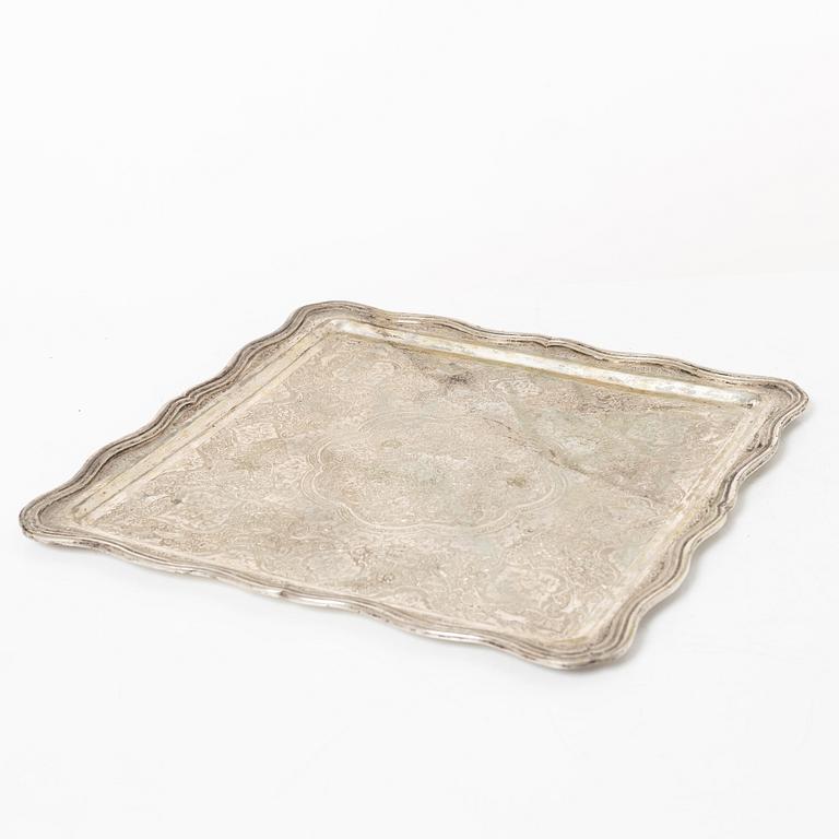 Cocktailglas, 6 st, samt bricka, silver, Iran, 1900-tal.