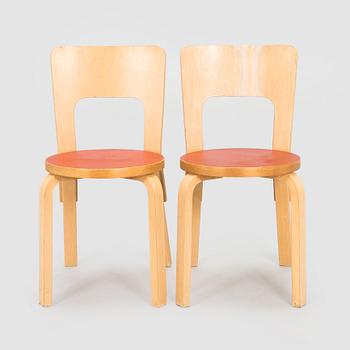Alvar Aalto, tuoleja, 2 kpl, malli 66, O.Y. Huonekalu- ja Rakennustyötehdas A.B, 1957.