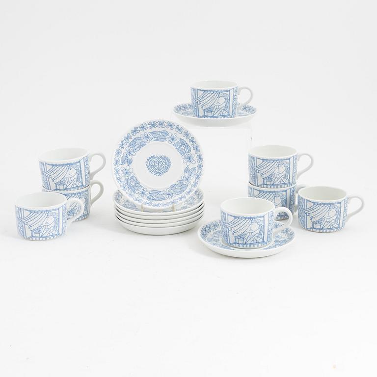 Stig Lindberg, tekoppar med fat, 8 st "Boro", Gustavsberg.