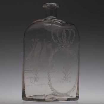 SCHATULLFLASKA, glas, 1800-talets andra hälft.