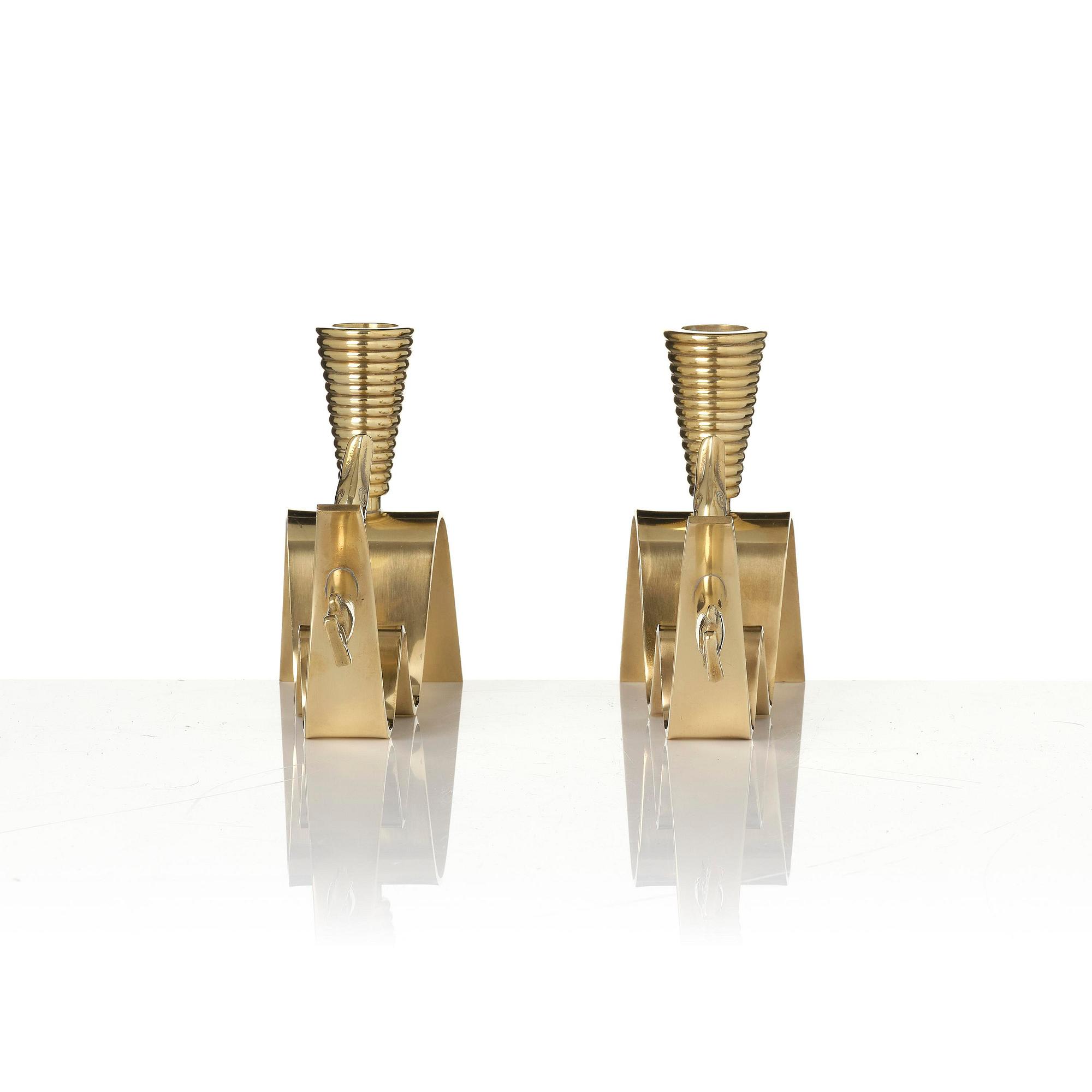 Carl-Einar Borgström, a pair of “Tyfon” candlesticks, Ystad-Metall, 1940s–50s.