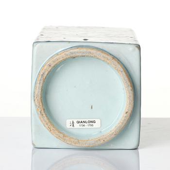 An underglaze blue and copper-red 'crane and deer' cong vase, Qing dynasty, 18/19th century.