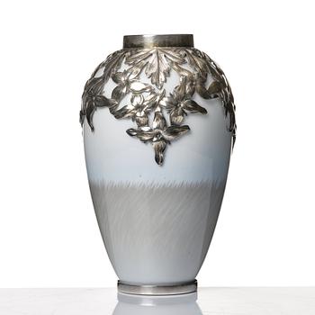 Anton Michelsen, & Royal Copenhagen, a porcelain vase with sterling silver base and rim, Copenhagen 1911.