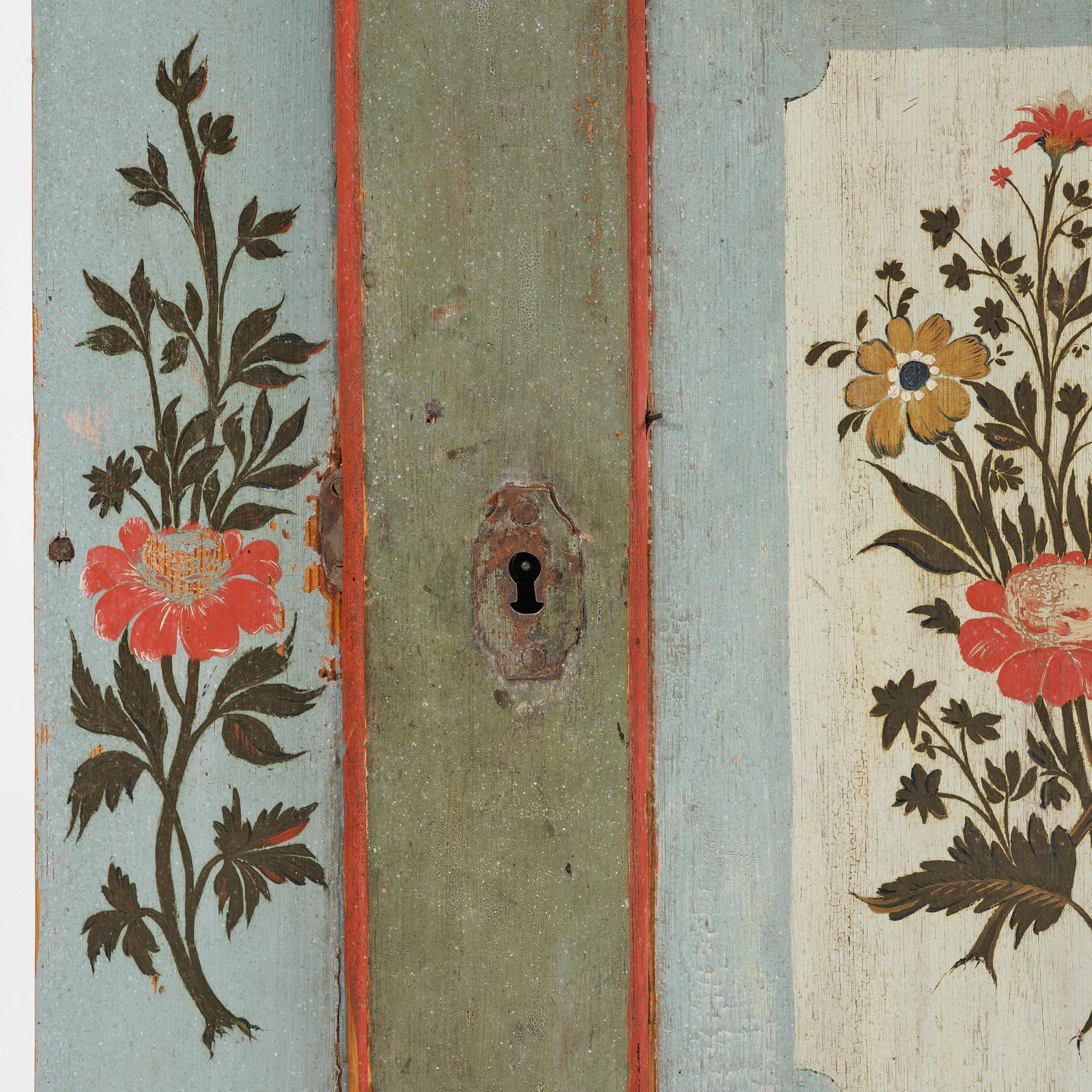 Hängskåp, allmoge, målat av Jöns Månsson, Forsa, Hälsingland, daterat 1793.