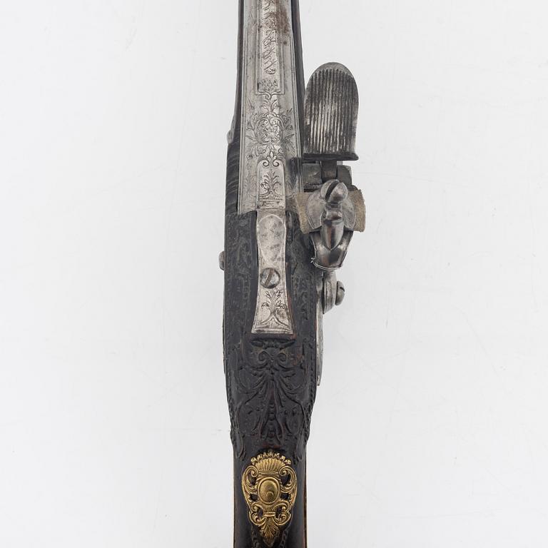 A flintlock pistol, 18th Century.