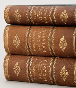 BOKVERK, 3 vol, "Svenska Foglarna" av Carl Jacob Sundevall och JGH Kinberg, Stockholm 1856-85.