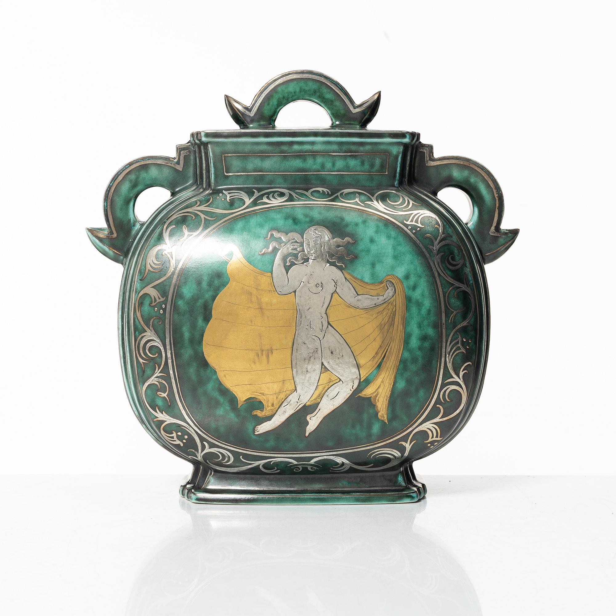 Wilhelm Kåge, a lidded ceramic 'Argenta' vase, Gustavsberg, 1930.