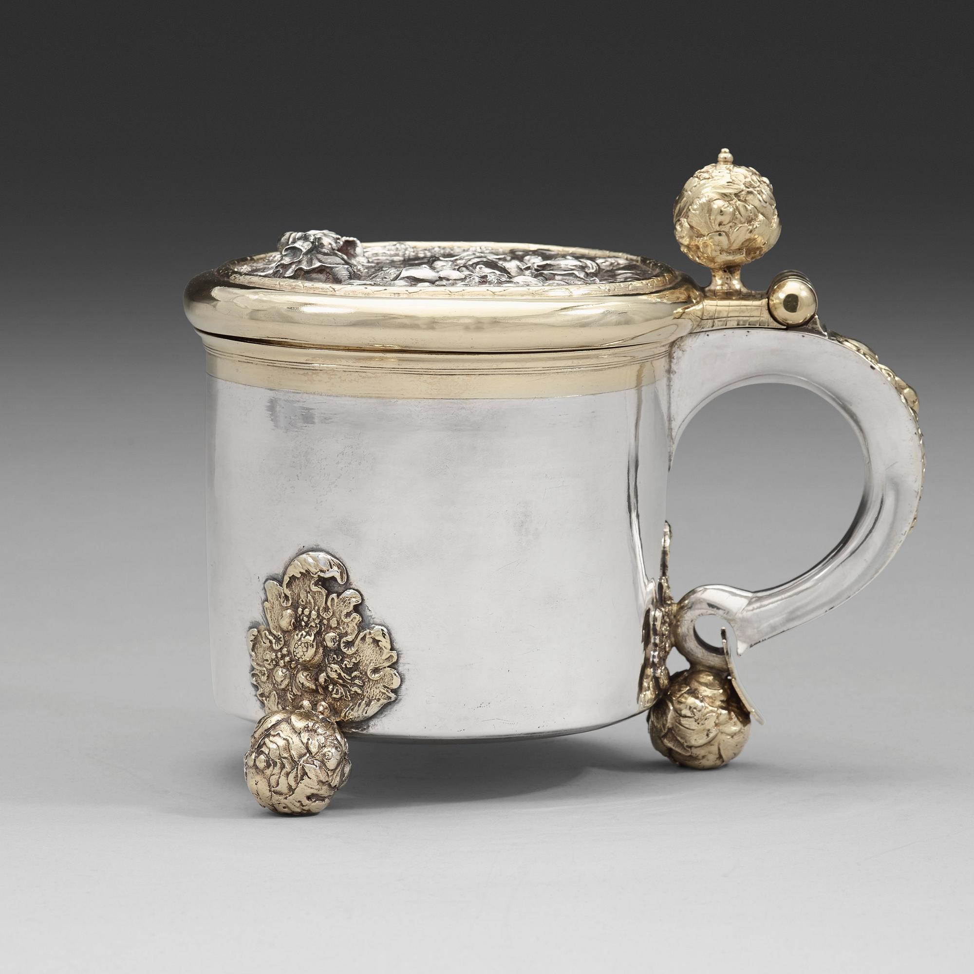 A Swedish 17th century parcel-gilt tankard, mark of Erik Månsson Schmidt, Stockholm (1675-1686).