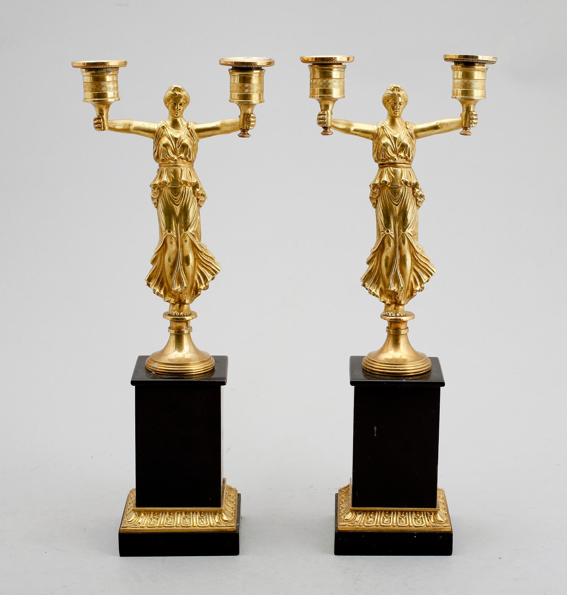 KANDELABRAR, 1 par, empirestil, sent 1800-tal.