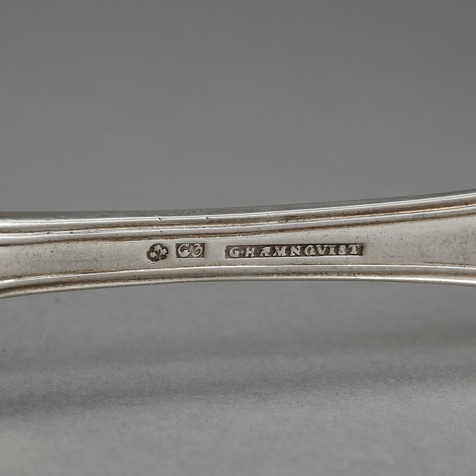 MATGAFFLAR, silver, 12 st, G Hamqvist, Åmål, 1808-1809. Tot vikt ca 846 gram.