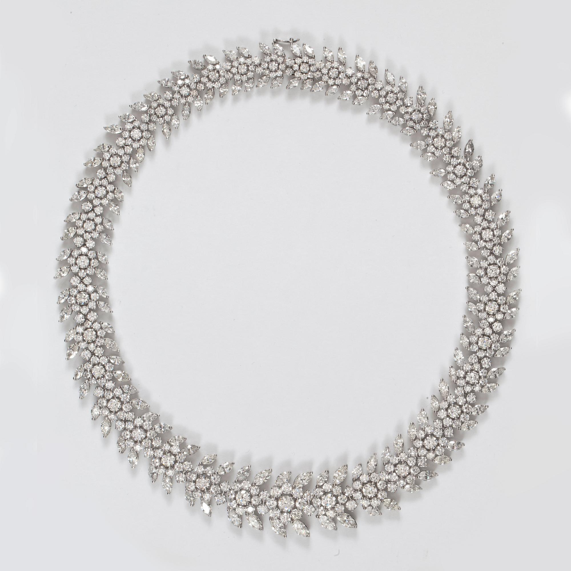 A marquise and brilliant cut diamond, 99.73 cts, necklace.