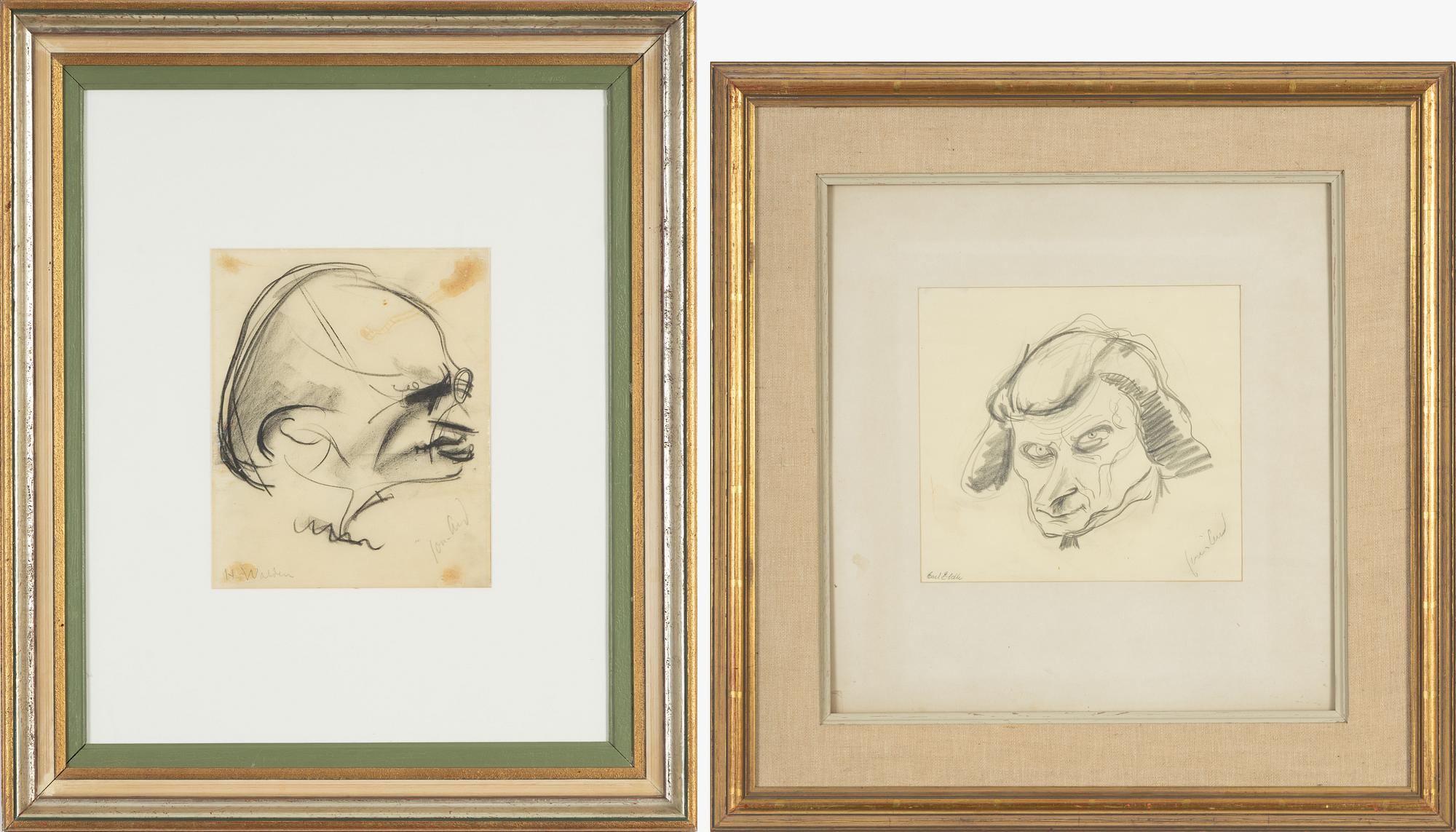 John Jon-And, charcoal drawings, 2, signed Jon-And.