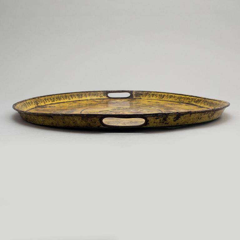 AN OVAL TIN TRAY, 19TH CENTURY.