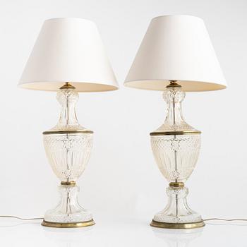 A pair of brass and glass table lamps, first half of the 20th century.