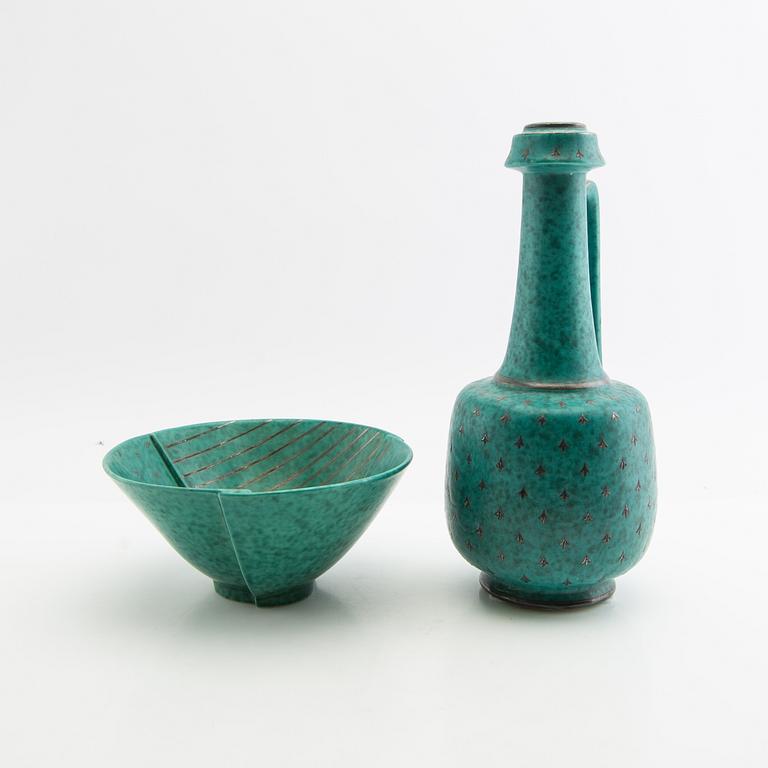 Wilhelm Kåge, bowl and vase with handle, "Argenta", Gustavsberg, 1948-1949.