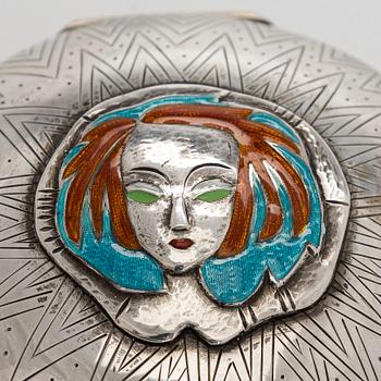 Kirsti Ilvessalo, A silver and enamel box and powder compact, Tillander Helsinki 1950–1951.