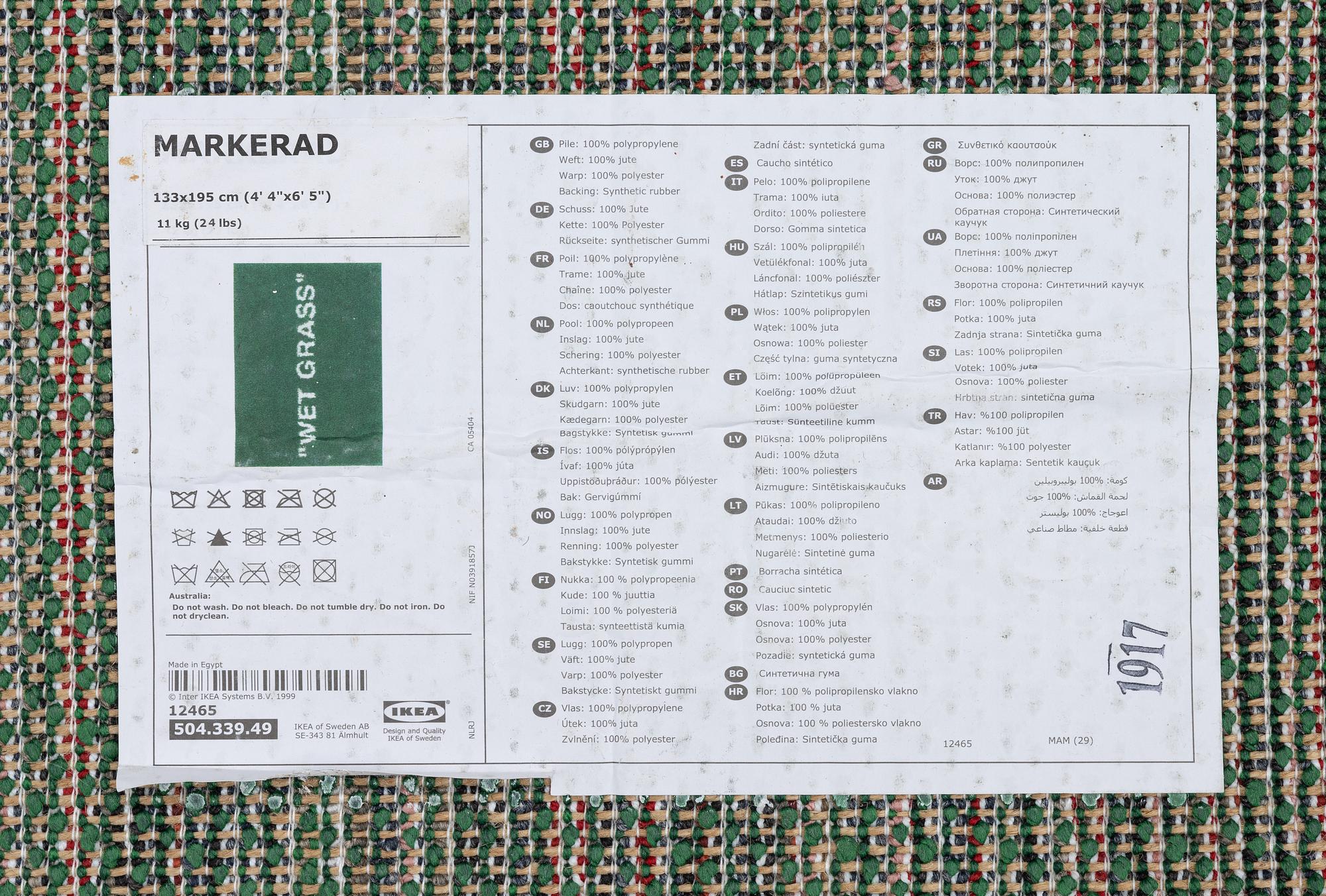 Virgil Abloh, matta, "Wet Grass", Ikea, ca 195 x 133 cm.