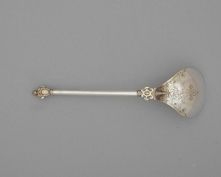 A Polish late 16th century parcel-gilt spoon, unmarked.