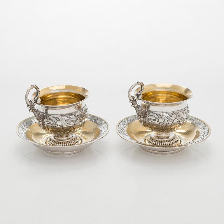 Kaffekoppar, ett par, silver och förgyllt silver (12L), sannolikt A F Bergmüller, Weissenfels, ca 1820. Empir.