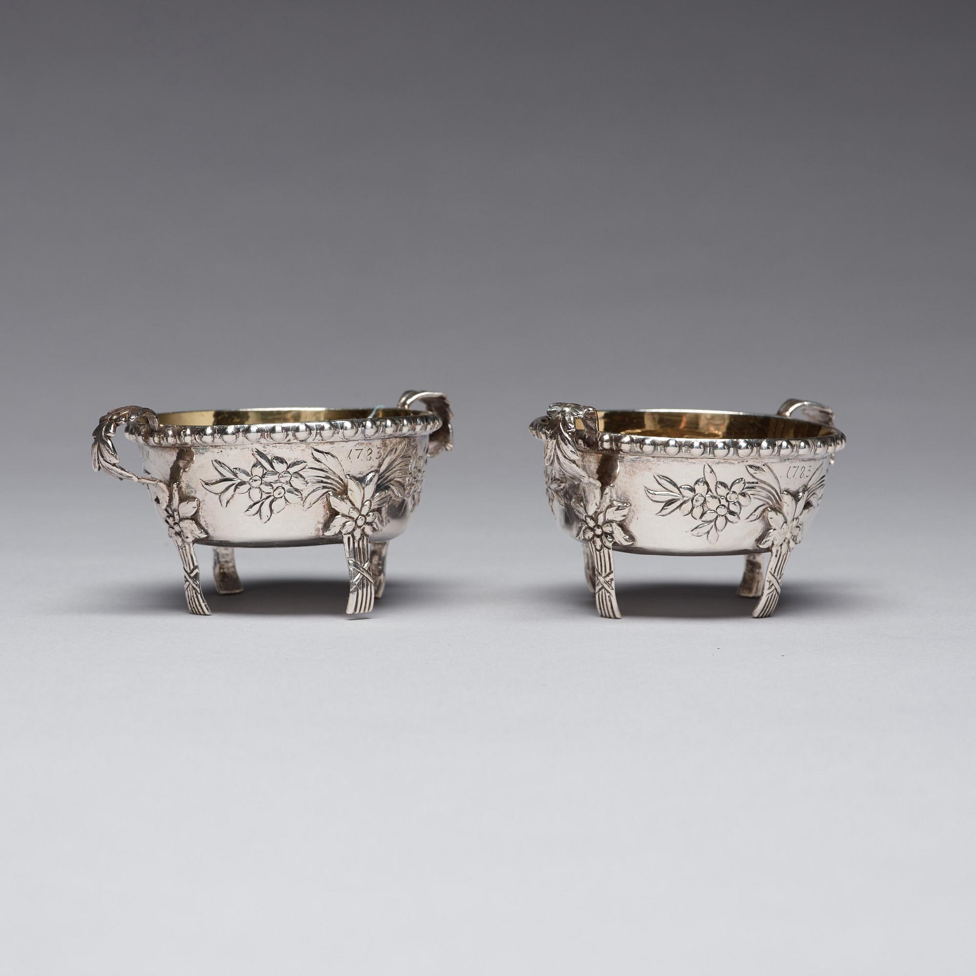 A Pair of Swedish 18th century parcel-gilt silver salts, mark of Sven Dahlström, Gävle 1783.