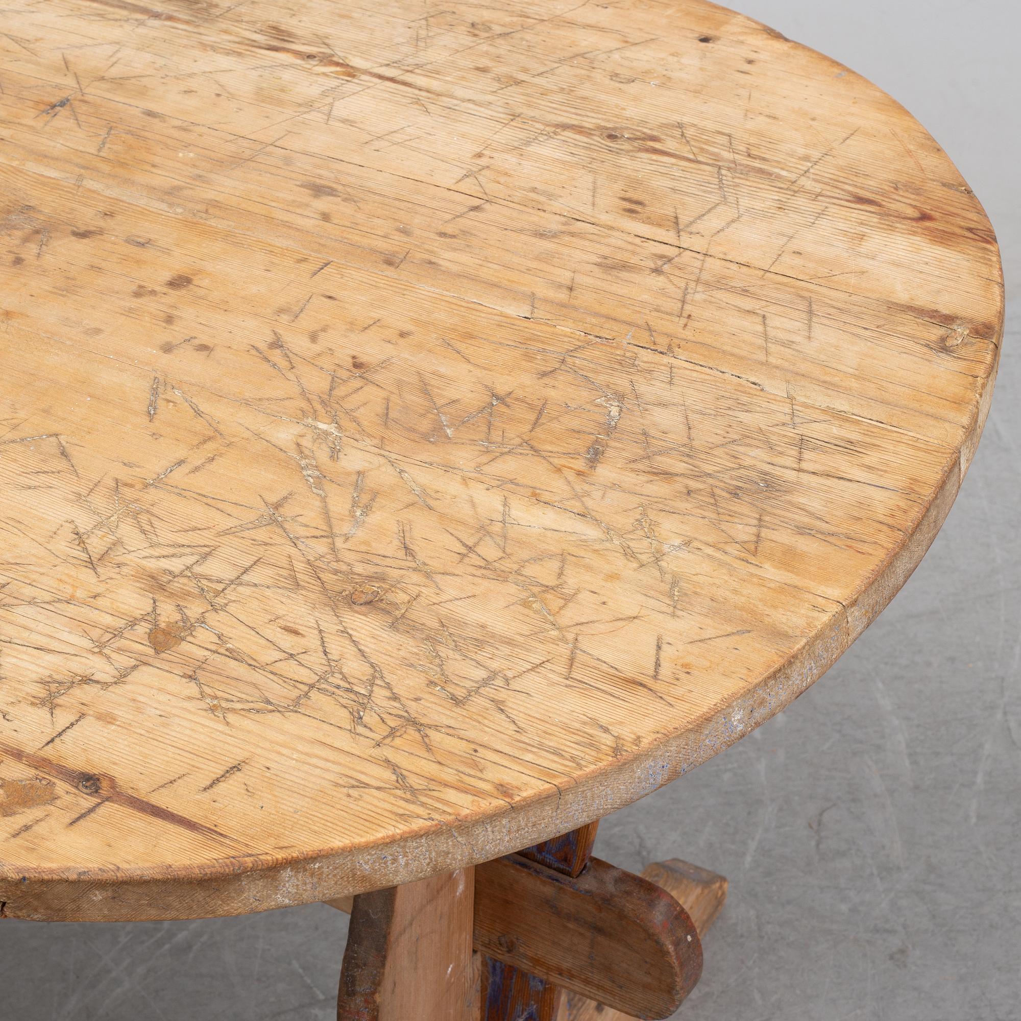 A swedish pine trestle table 18/19th century.