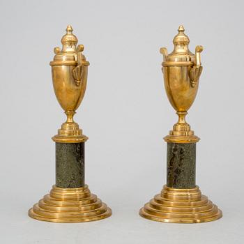 A pair of brass cassolettes No 110 Skultuna early 20th century.